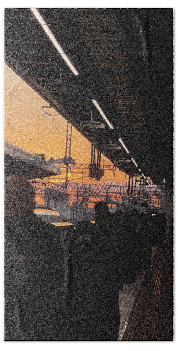Train Station at Sunset - Beach Towel