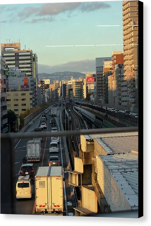 Urban Sunset Over Railway and Traffic - Canvas Print