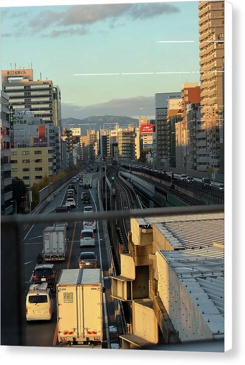 Urban Sunset Over Railway and Traffic - Canvas Print