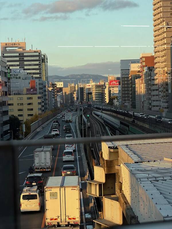Urban Sunset Over Railway and Traffic - Art Print