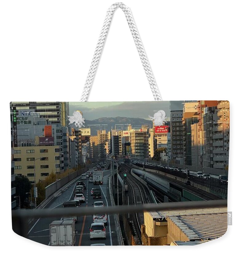 Urban Sunset Over Railway and Traffic - Weekender Tote Bag