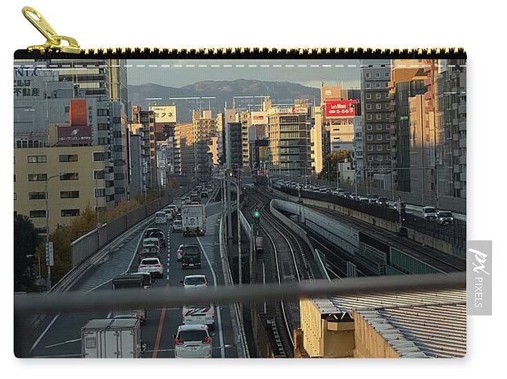 Urban Sunset Over Railway and Traffic - Zip Pouch