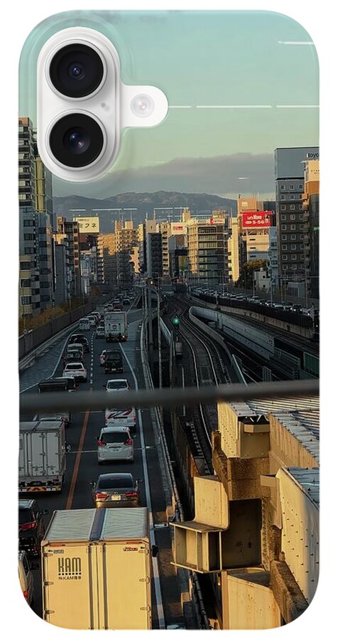 Urban Sunset Over Railway and Traffic - Phone Case