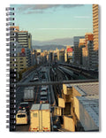 Urban Sunset Over Railway and Traffic - Spiral Notebook
