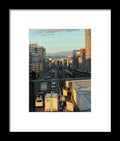 Urban Sunset Over Railway and Traffic - Framed Print